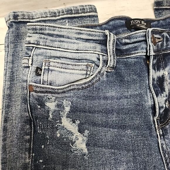 Judy Blue Boyfriend Fit Midrise Jeans Distressed Splatter Ripped Stretchy Sz7/28 - Picture 10 of 15